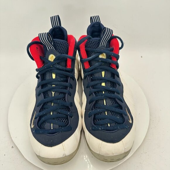 Nike Air Foamposite One Prm Men Size 10.5 575420-400 White Navy Blue Red Shoes - Picture 3 of 11